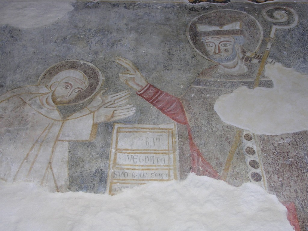 affresco con santo vescovo e san Bevignate