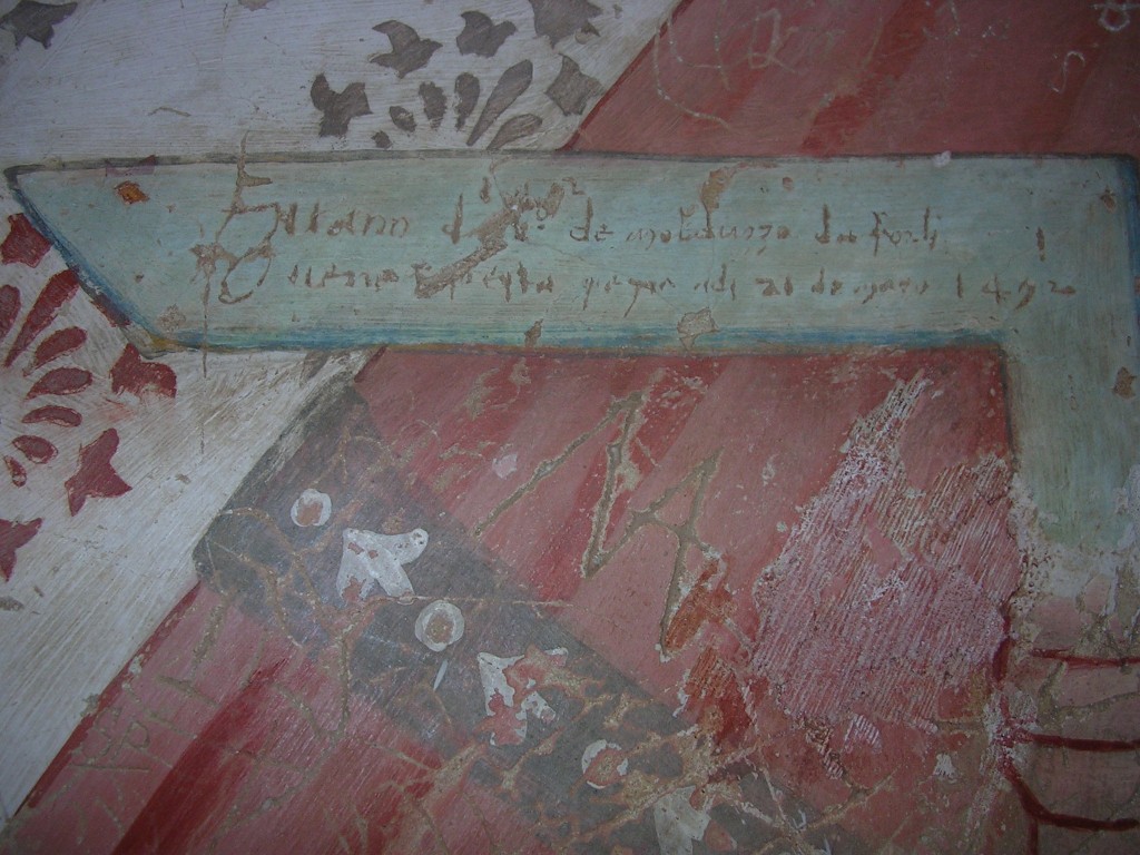 Sulla squadra era scritto: Zuano da Melouzzo da Forlì venne in questa chiesa il dì 21 de magio 1492i