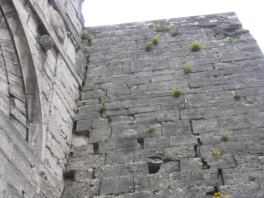 particolare dei uno dei due torrioni che affiancano la porta settentrionale